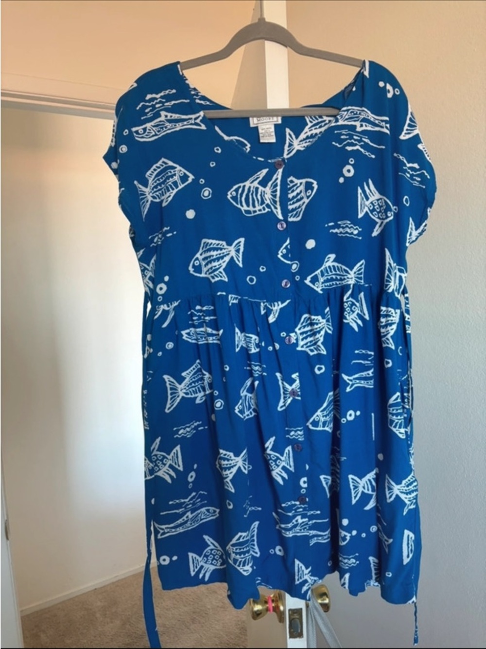 Vintage blue costal fish print dress - Picture 2 of 6